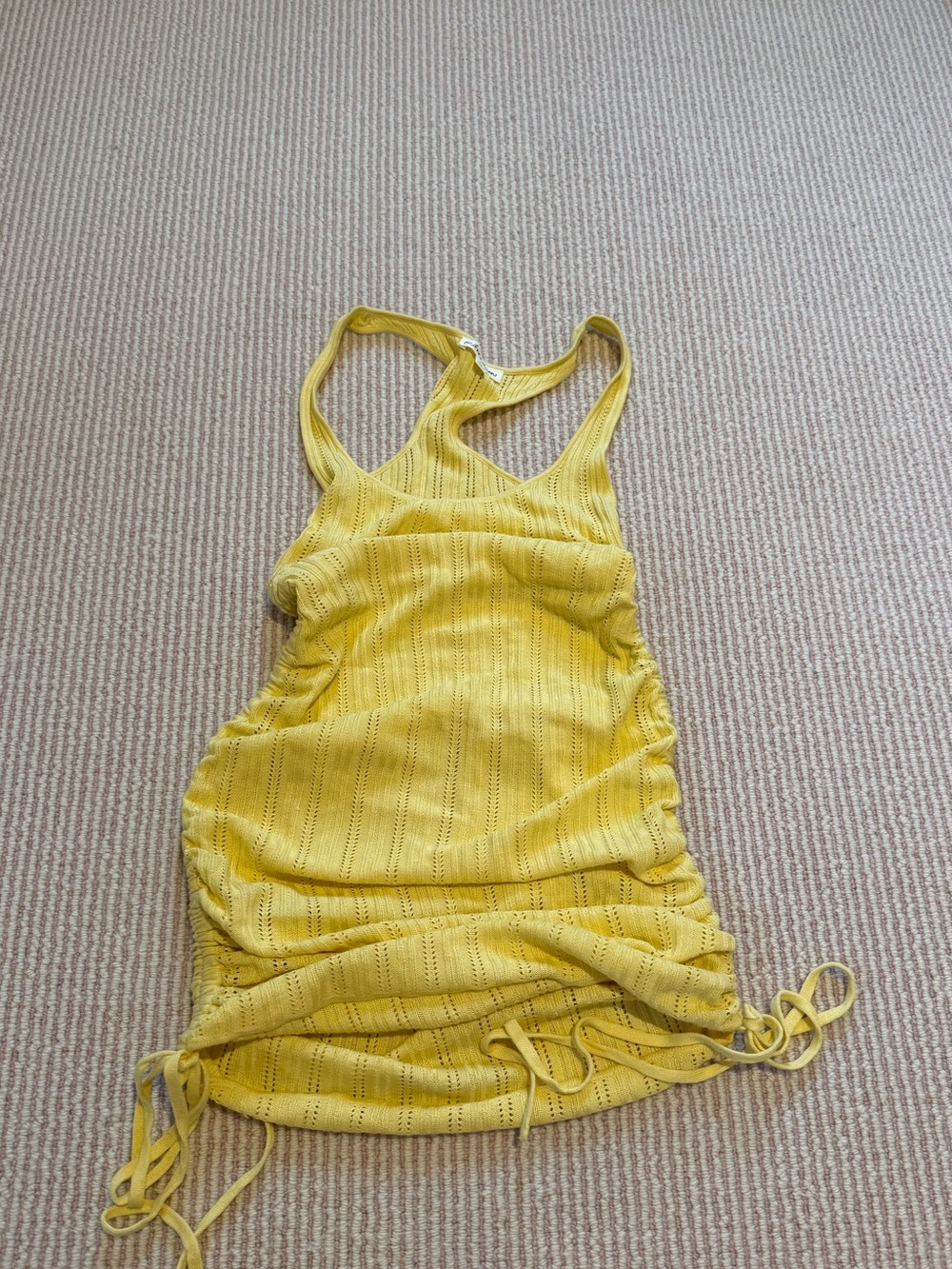 For Love and Lemons Yellow Knit Racerback Ruched Mini Dress